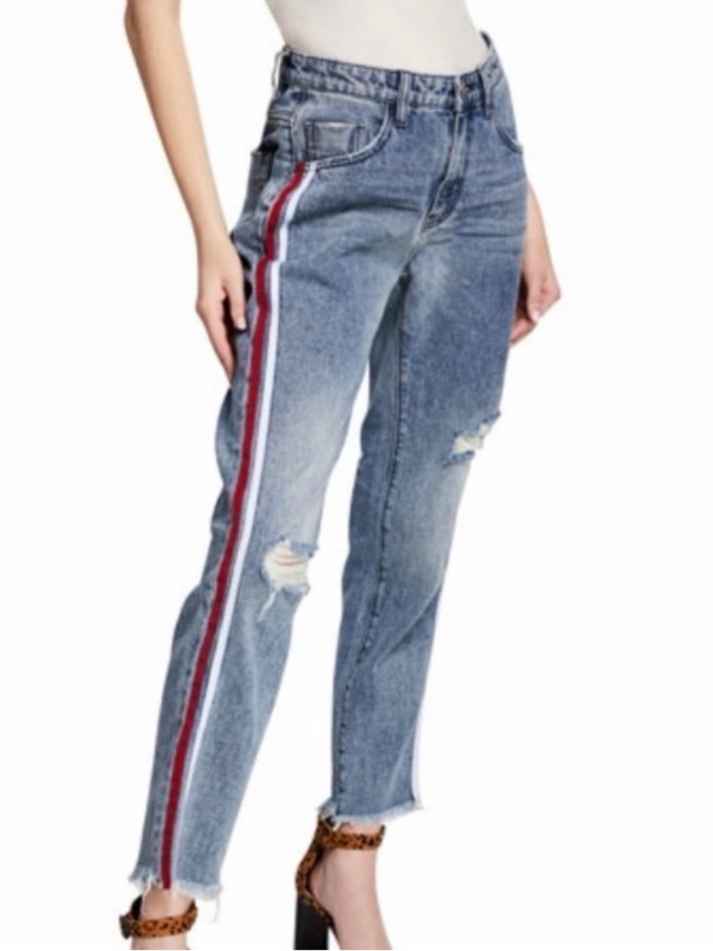One x One Teaspoon Straight Leg Jeans with Red &‎ White Side Stripes Size 26